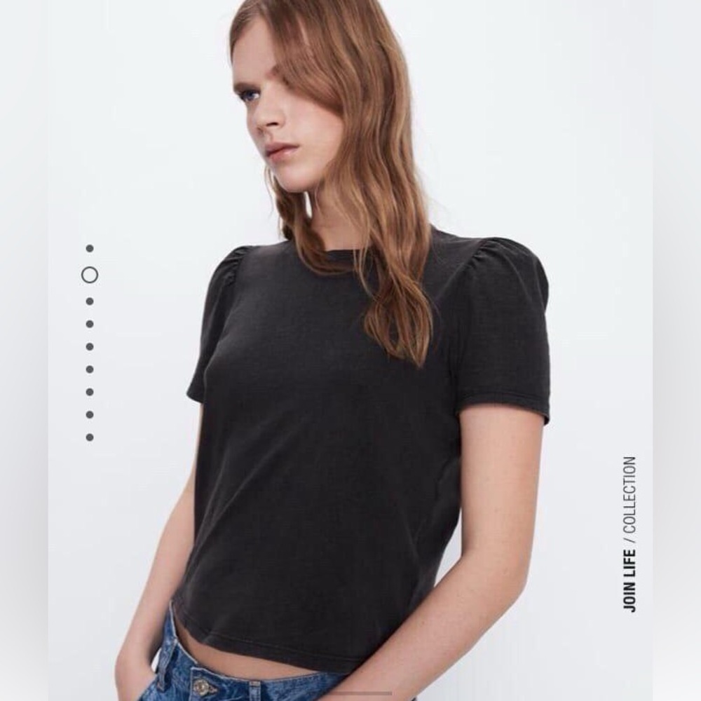 Zara Puff Sleeve T-Shirt | Charcoal Grey | Size Medium |